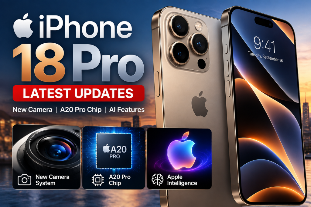 iPhone 18 Pro 2026 showing new camera system, A20 Pro chip and AI features