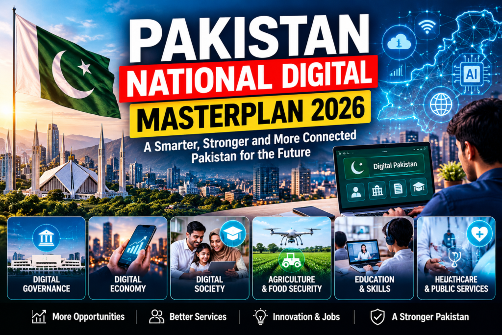 Pakistan National Digital Masterplan 2026 showing digital governance, digital economy and technology