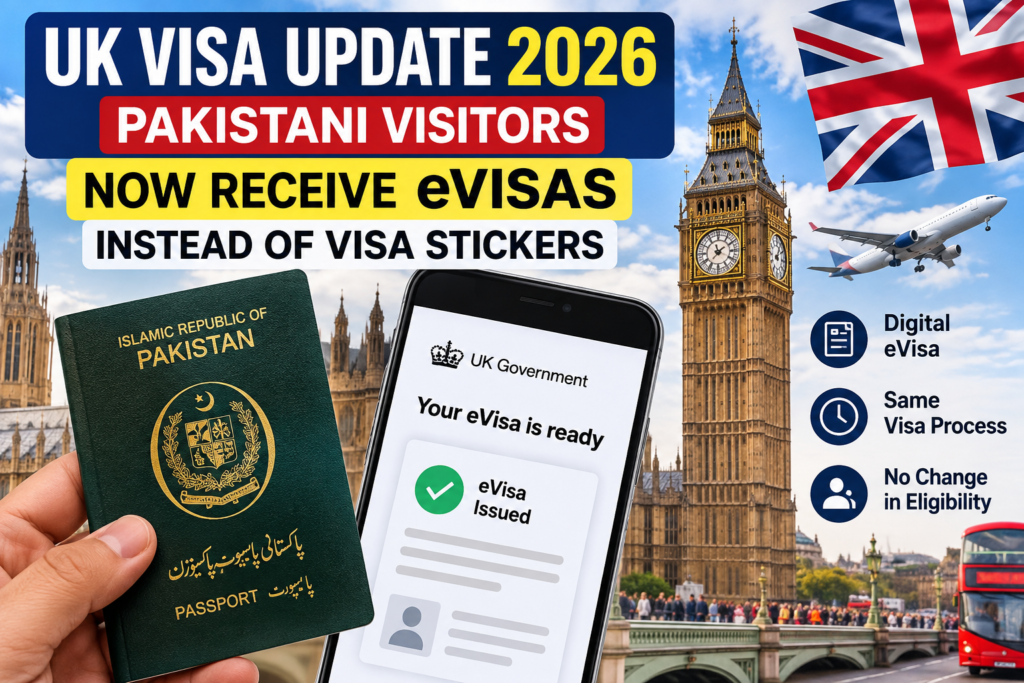 UK visa update 2026 for Pakistani visitors showing the new eVisa system