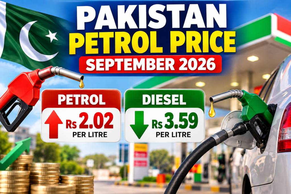 Pakistan petrol price September 2026 showing petrol and diesel fuel price update