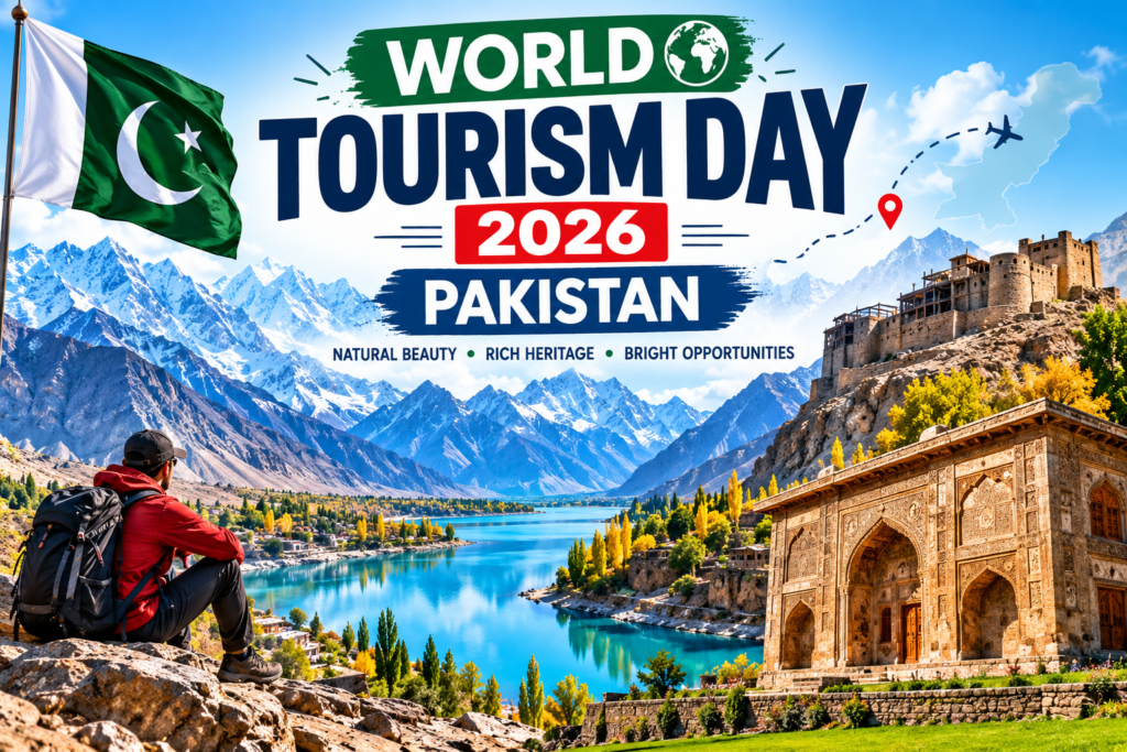 World Tourism Day 2026 Pakistan showing mountains, lakes and cultural heritage