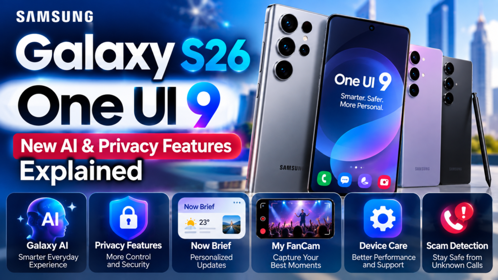 Samsung Galaxy S26 One UI 9 showing new AI and privacy features