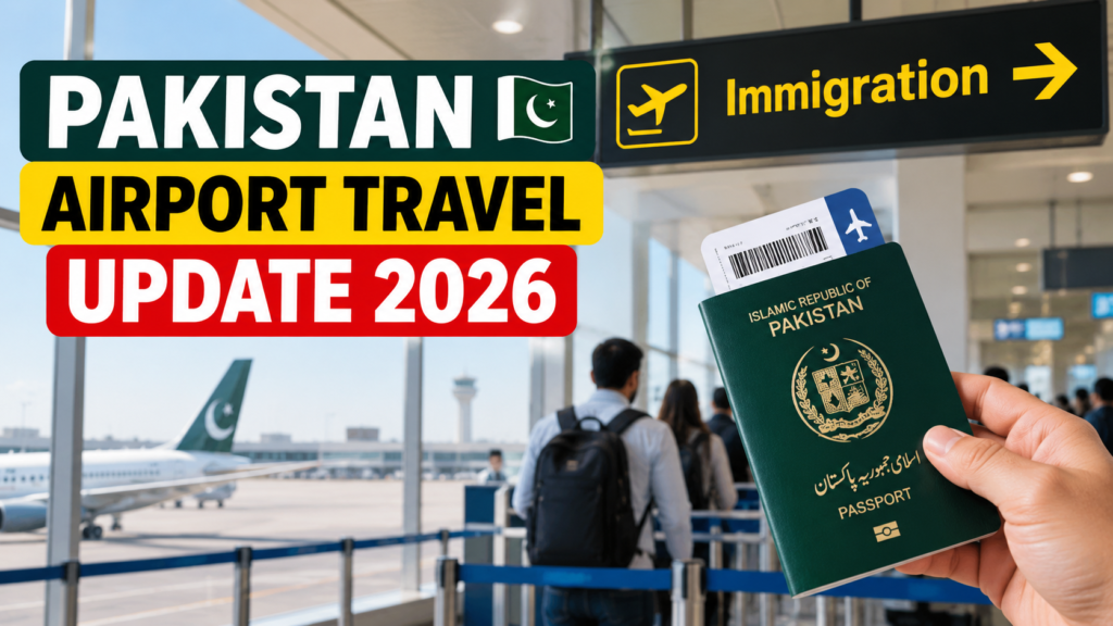 Pakistan airport travel update 2026 showing immigration checks and travel documents