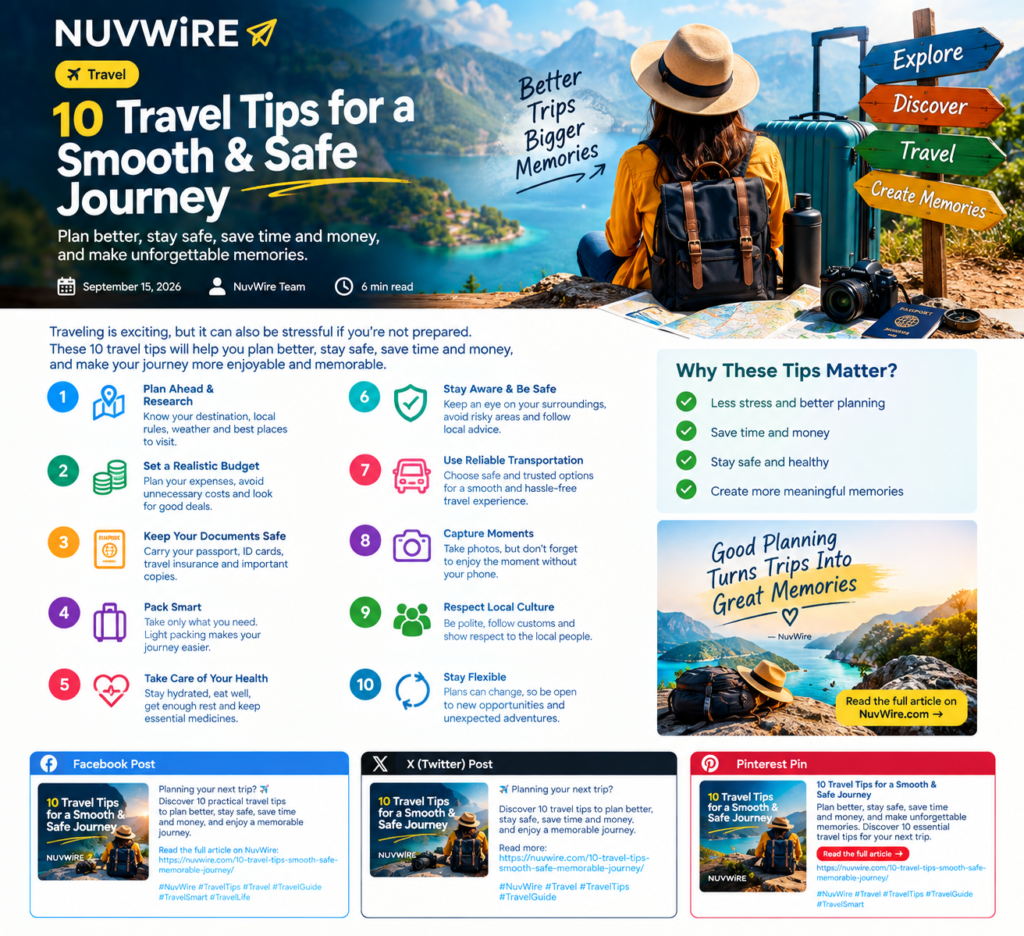 10 travel tips for a smooth and safe journey including planning, budgeting, packing, safety, and respecting local culture