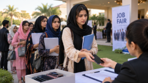 Women attending a job fair in Karachi amid a reported fake job fair scam