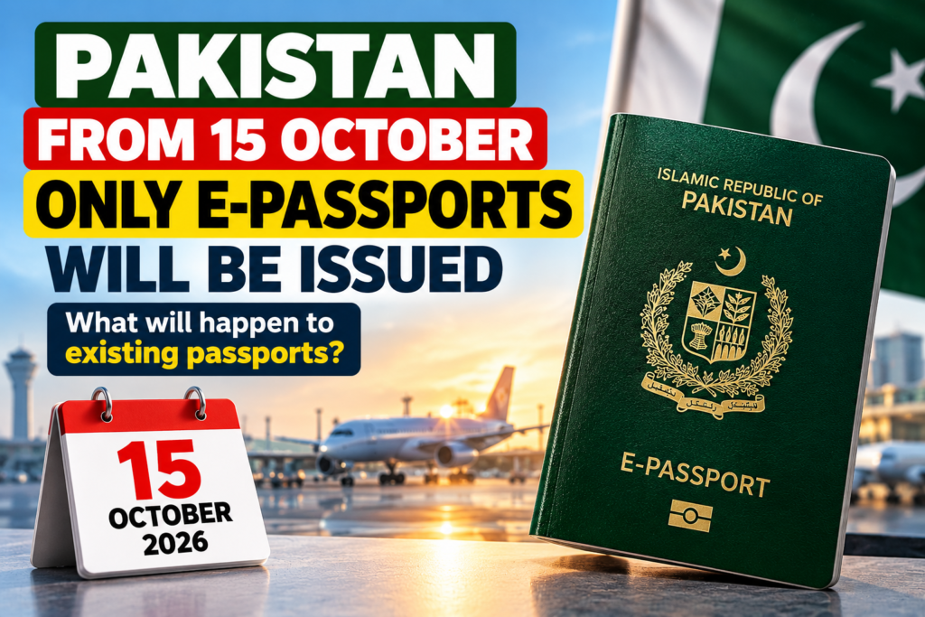 Pakistan e-passport update showing the new e-passport system starting from 15 October 2026